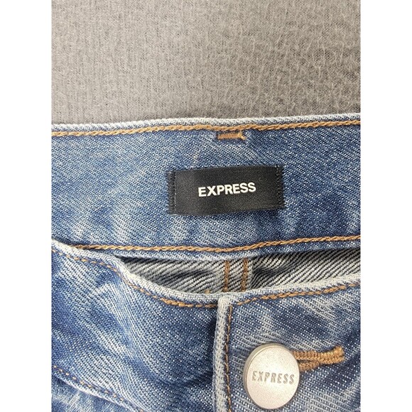 Express 70s Flare Jeans Womens 6R Blue Mid Rise Cotton Distressed Hem - Picture 9 of 14